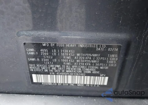 2014 Subaru Outback 3.6R Limited z USA, uszkodzony, nr VIN 4S4BRDPC0E2287482